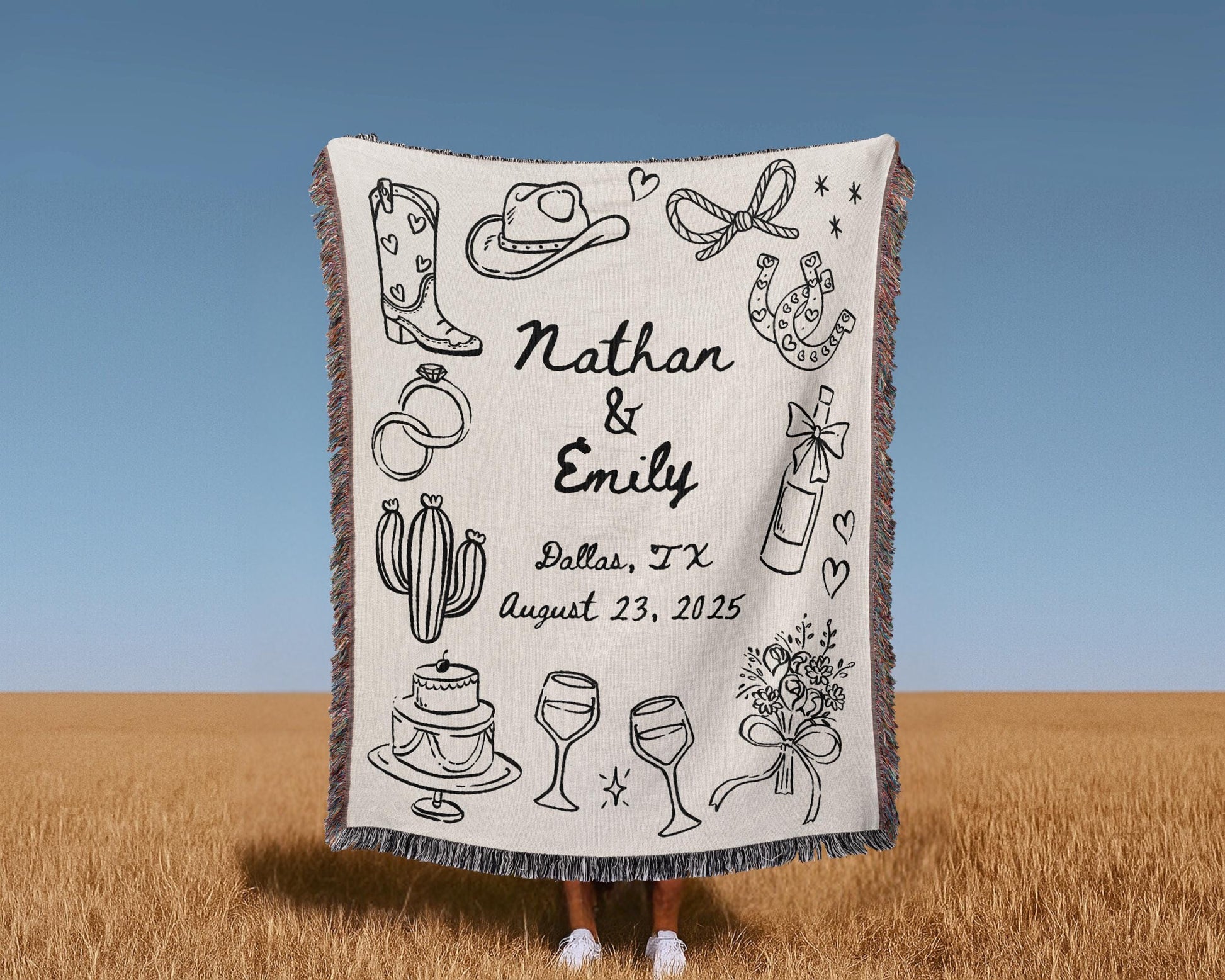 Western Custom Wedding Woven Blanket - Oh Happy Blankets