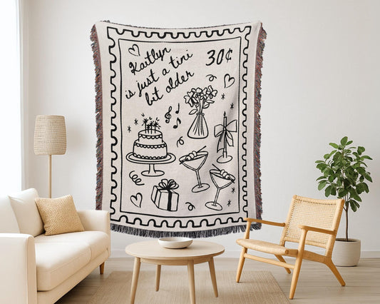 Birthday Gift: Custom Woven Blanket with unique design, perfect decorative throw for home decor enthusiasts.