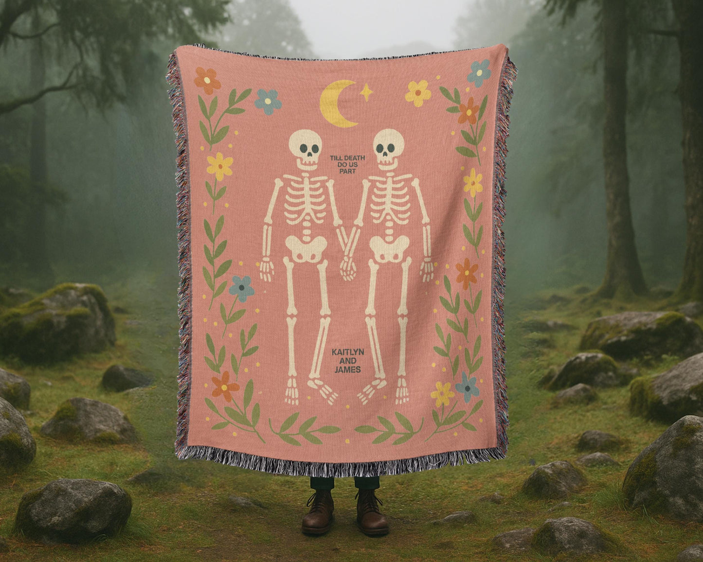 Personalized Skeleton Couple Woven Blanket