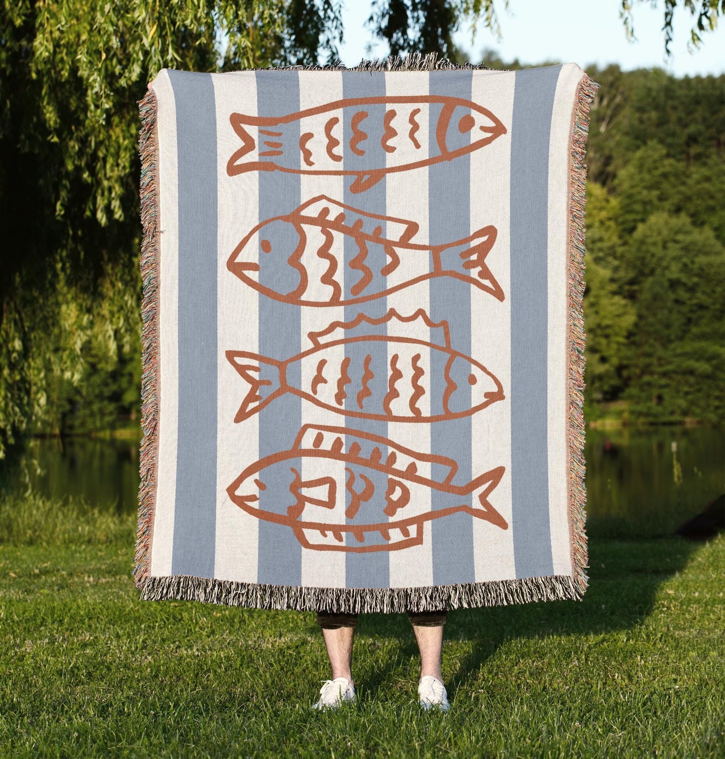 Striped Sardine Fisherman Woven Blanket