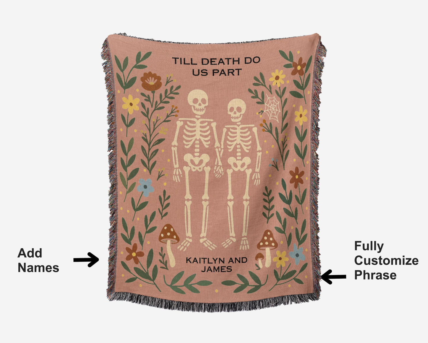 Pastel Goth Skeleton Couple Woven Blanket