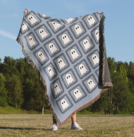 Blue Kawaii Ghost Woven Blanket - Oh Happy Blankets