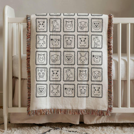 Safari Animal Faces Woven Blanket - Oh Happy Blankets