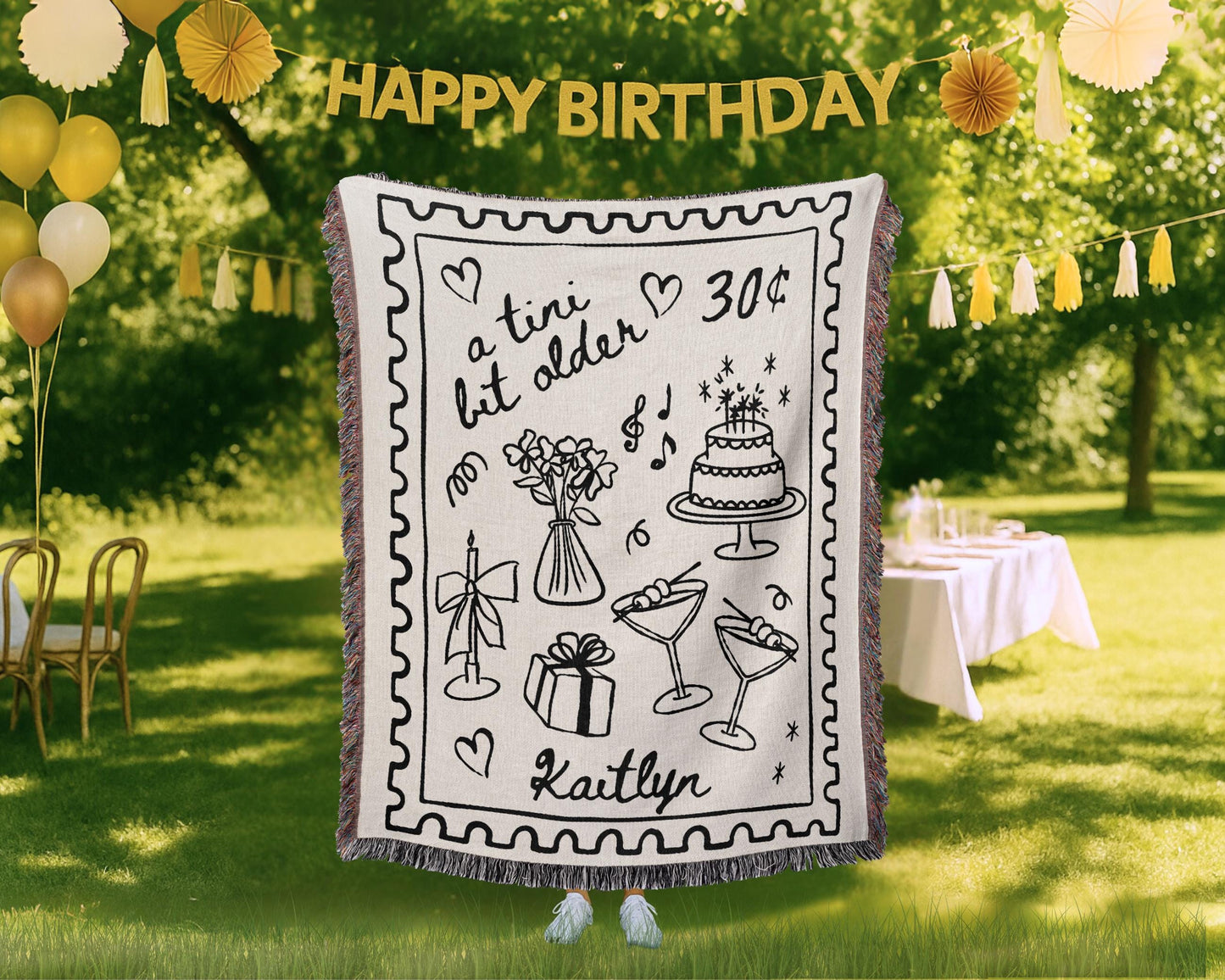 Custom Martini Birthday Woven Blanket