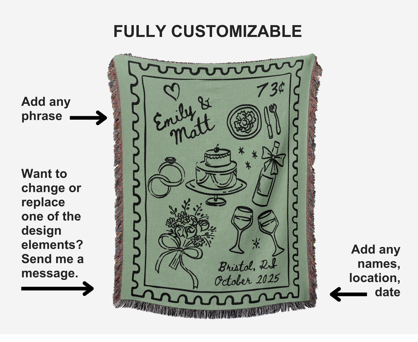 Sage Green Wedding Stamp Woven Blanket