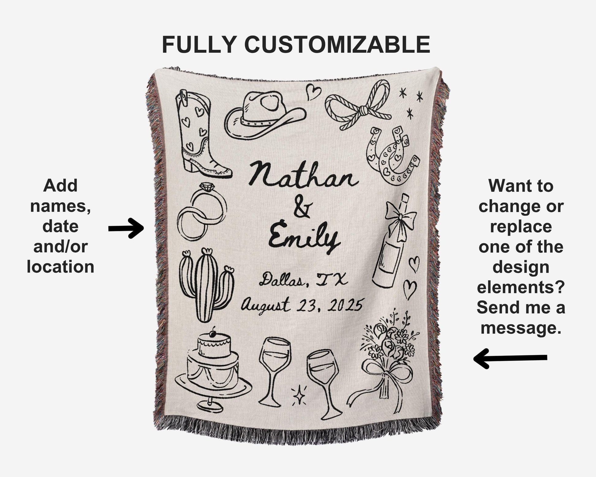 Western Custom Wedding Woven Blanket - Oh Happy Blankets