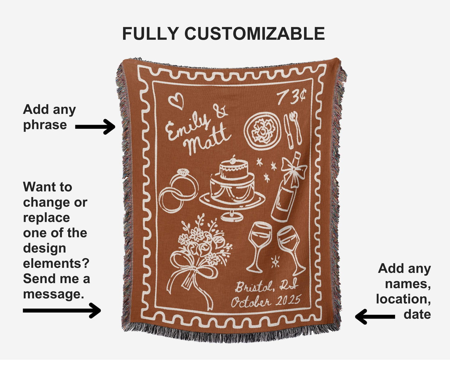 Terracotta Orange Wedding Woven Blanket