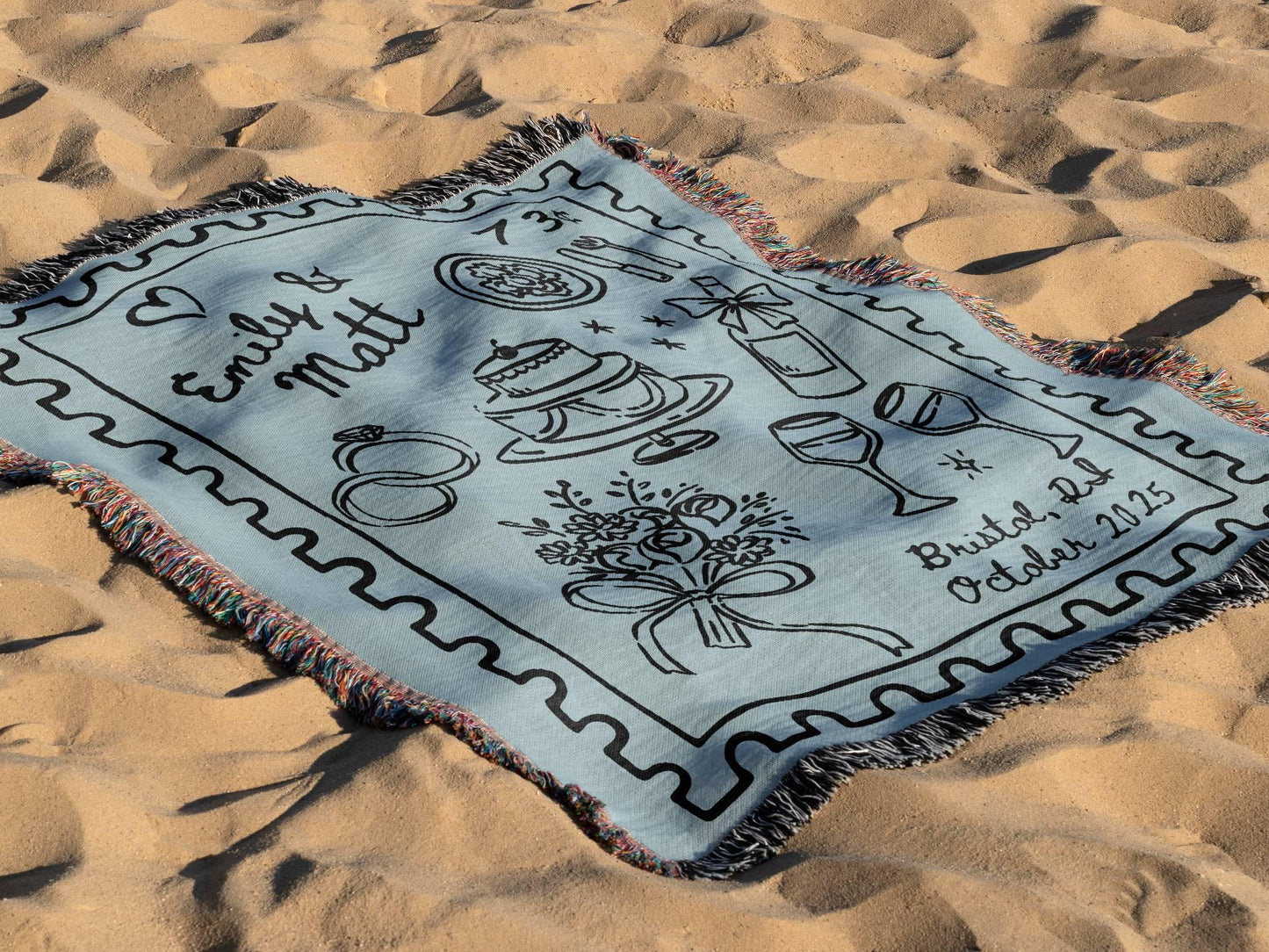 Light Blue Wedding Stamp Woven Blanket