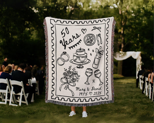 50th Anniversary Gift: Golden Wedding Woven Blanket with Custom Names woven blanket, perfect gift for loved ones.
