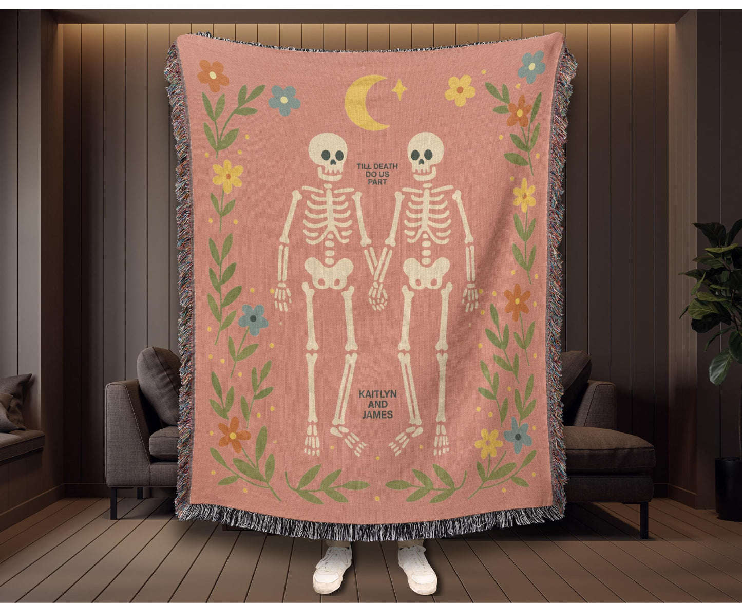 Personalized Skeleton Couple Woven Blanket