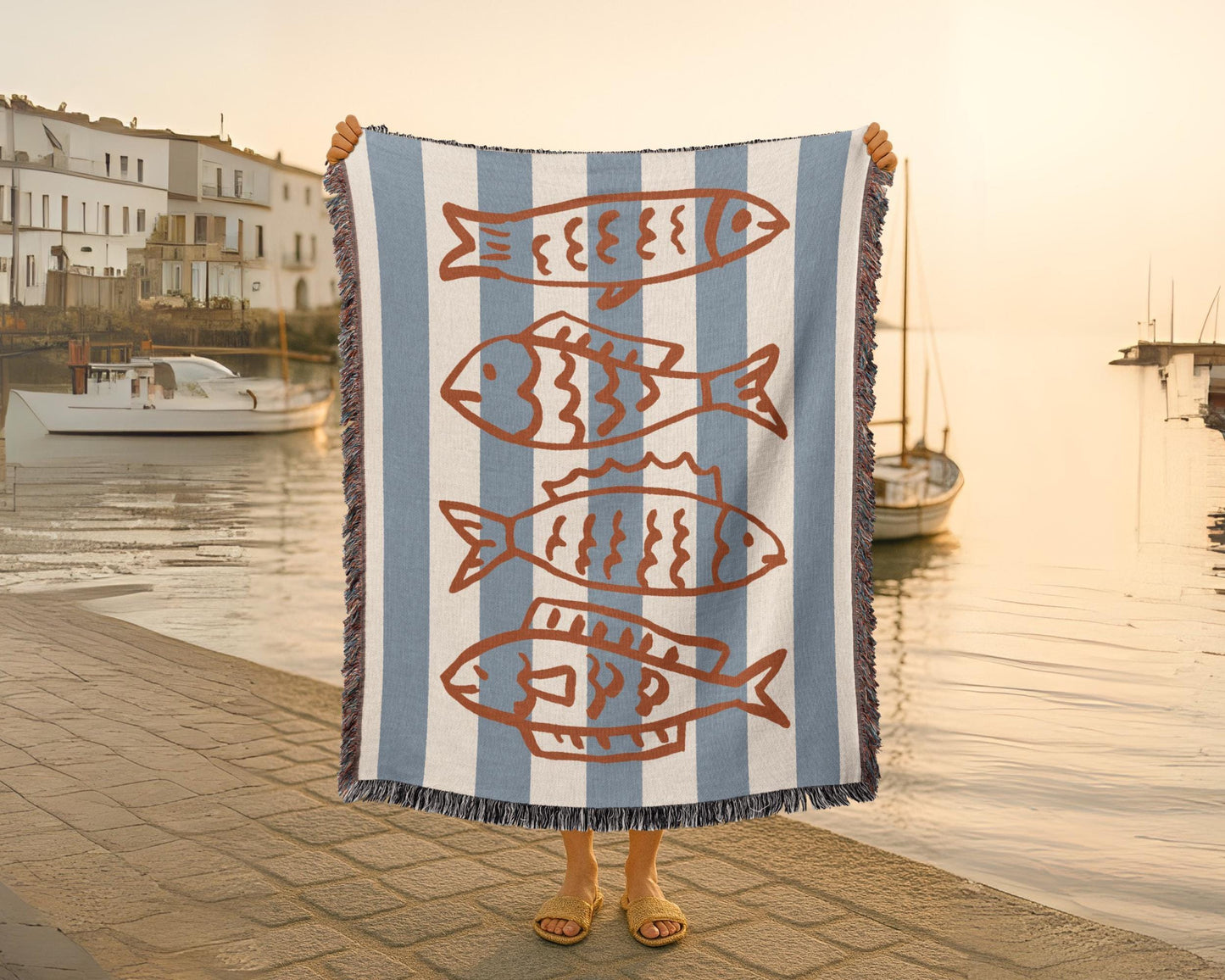 Striped Sardine Fisherman Woven Blanket