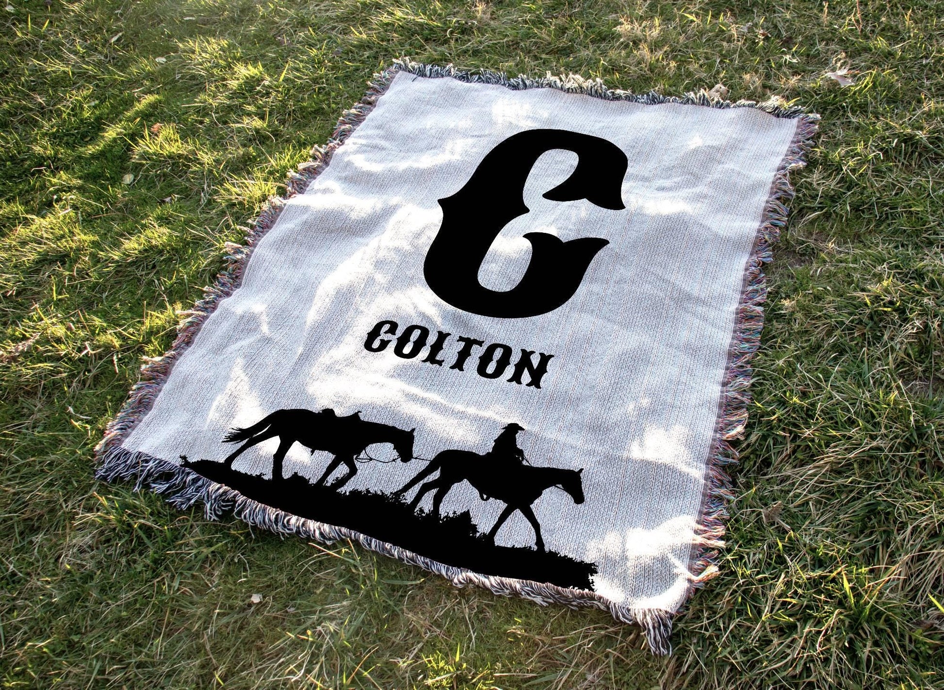 Western Cowboy Initial Woven Blanket - Oh Happy Blankets