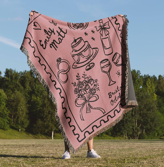Newlywed Gift: Personalized Wedding Woven Blanket featuring Custom Details woven blanket, cozy gift for celebrating love.