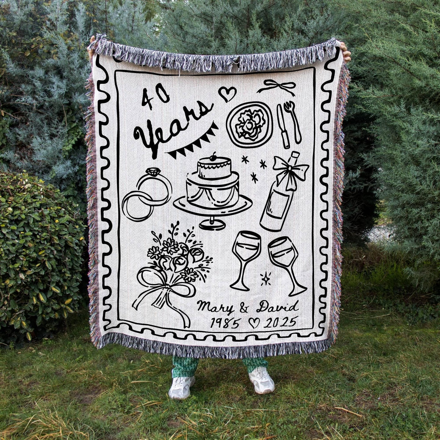 40th Anniversary Gift: Ruby Wedding Woven Blanket with Custom Names and Date woven blanket, perfect gift for loved ones.