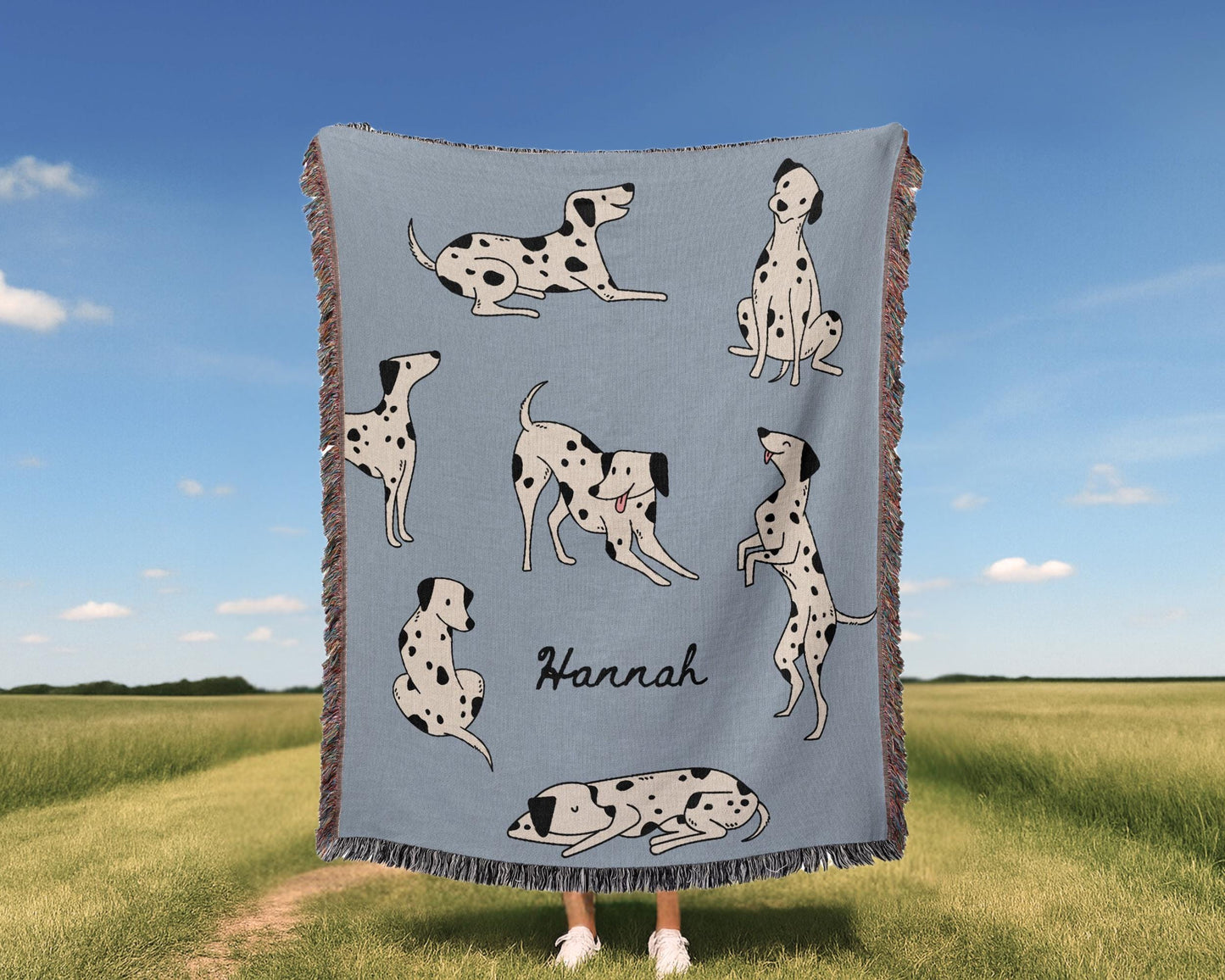 Dalmatian Woven Blanket in Blue with Custom Name