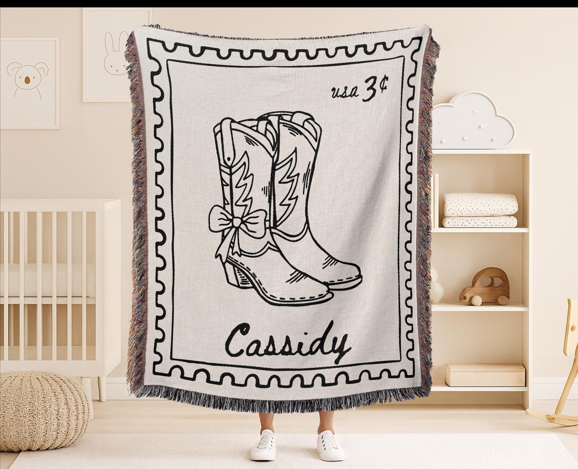 Western Cowgirl Boots Woven Blanket - Oh Happy Blankets