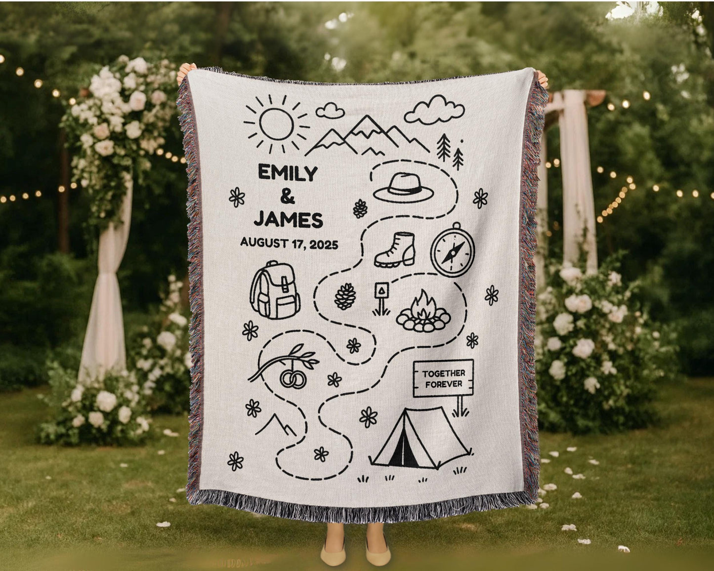 Personalized Adventure Camping Woven Blanket
