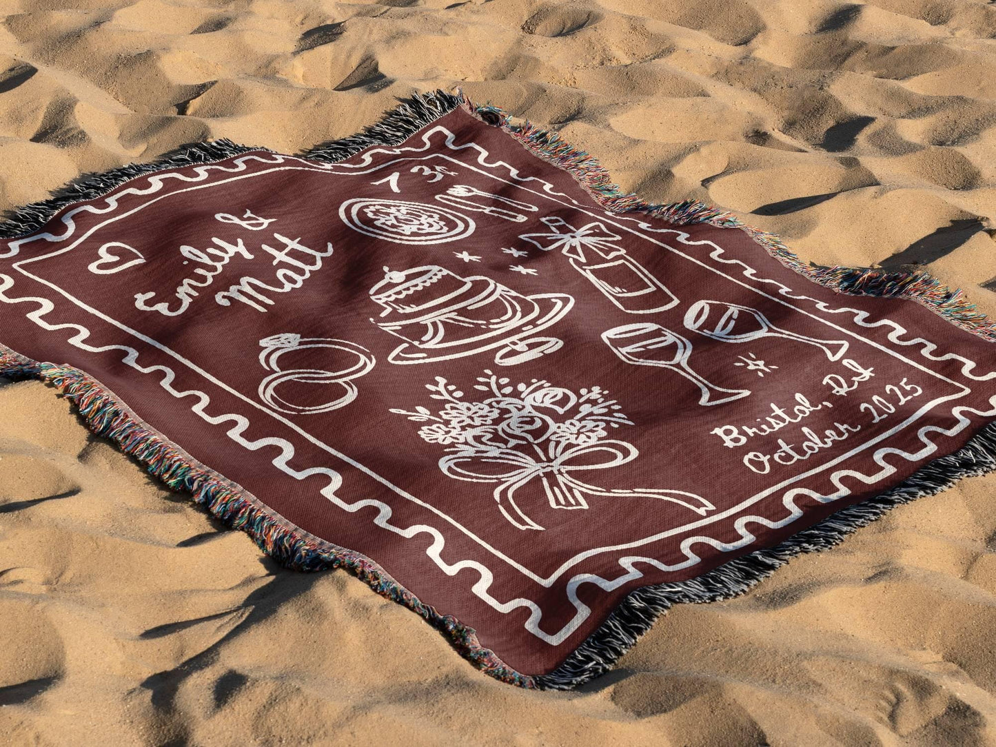 Cherry Red Wedding Stamp Woven Blanket