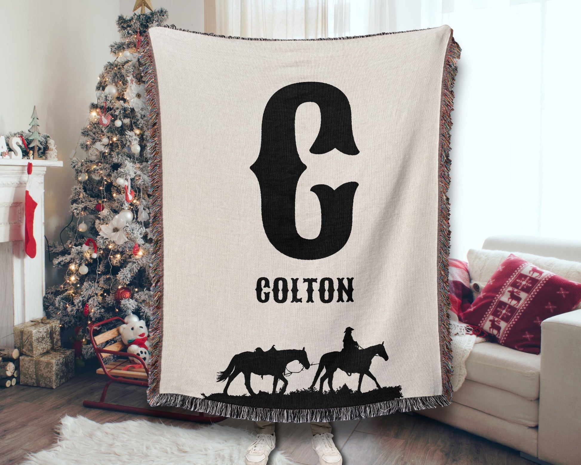 Western Cowboy Initial Woven Blanket - Oh Happy Blankets