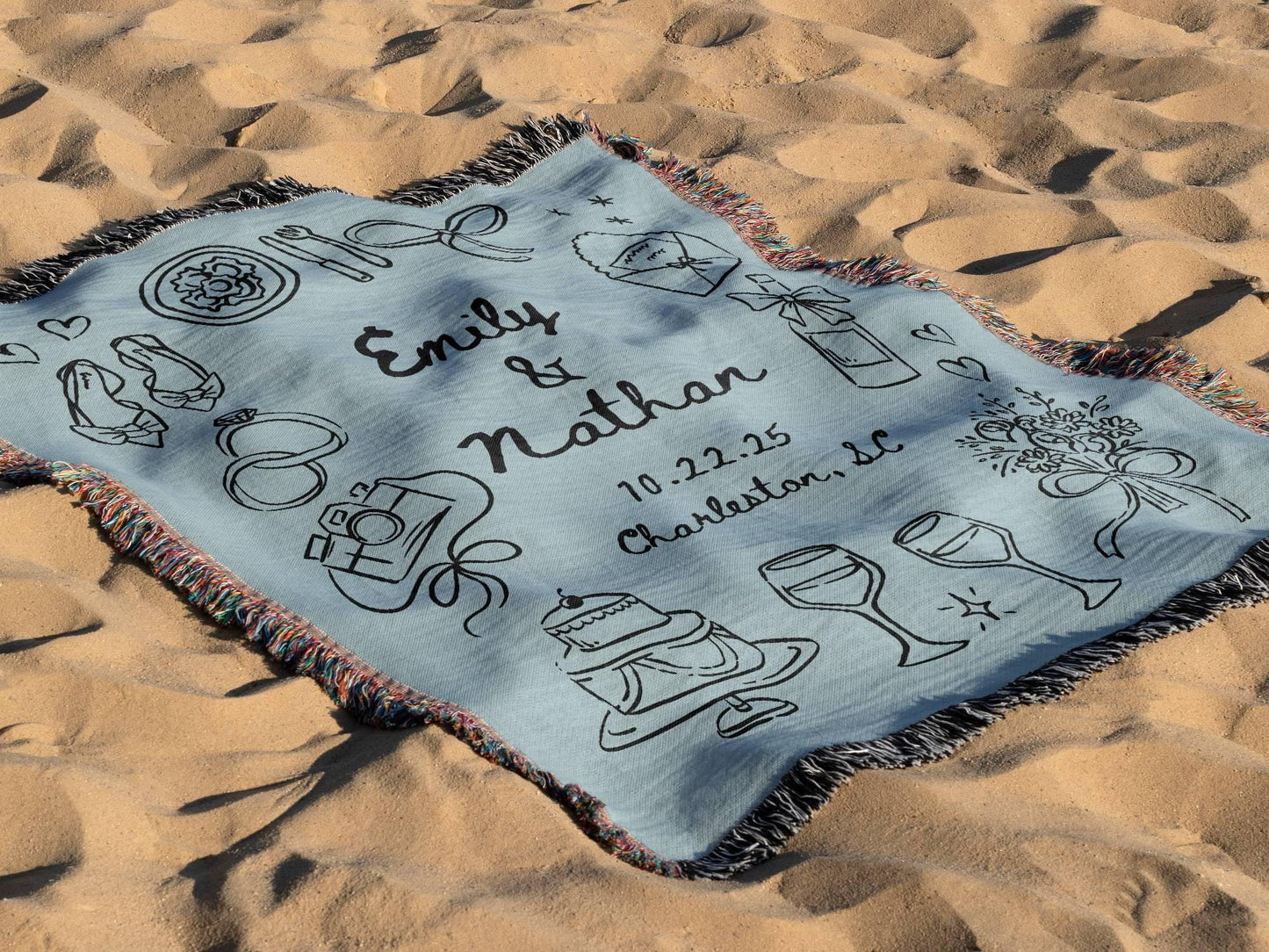 Light Blue Wedding Stamp Woven Blanket