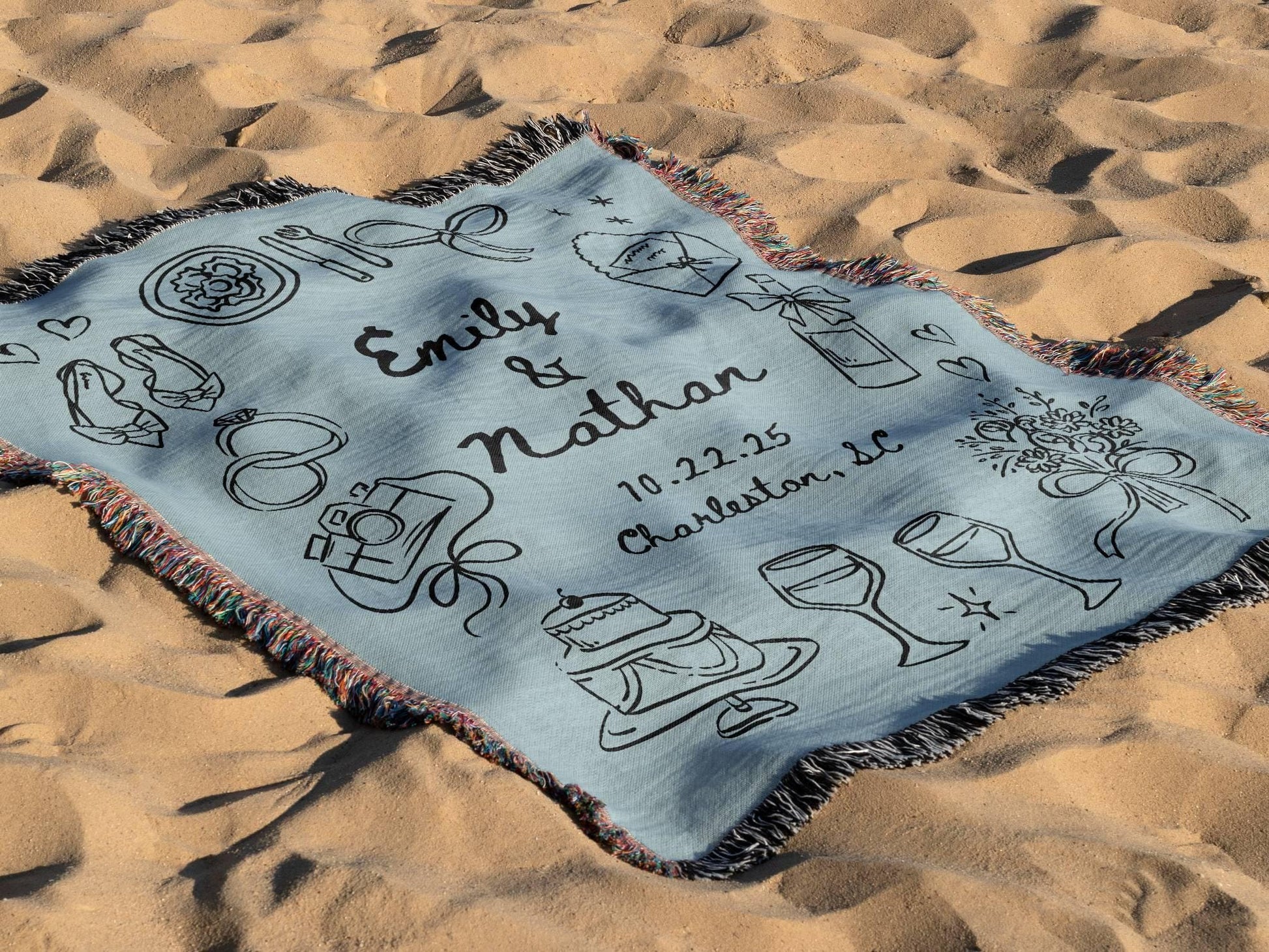 Light Blue Wedding Stamp Woven Blanket - Oh Happy Blankets