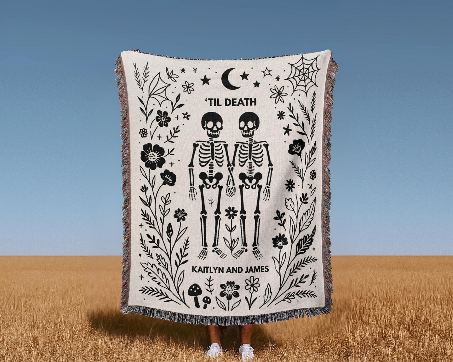 Personalized Skeleton Woven Blanket For Couples