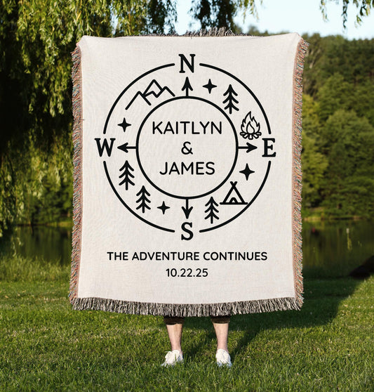 Outdoor adventure custom woven blanket 100% cotton decorative fringe edges