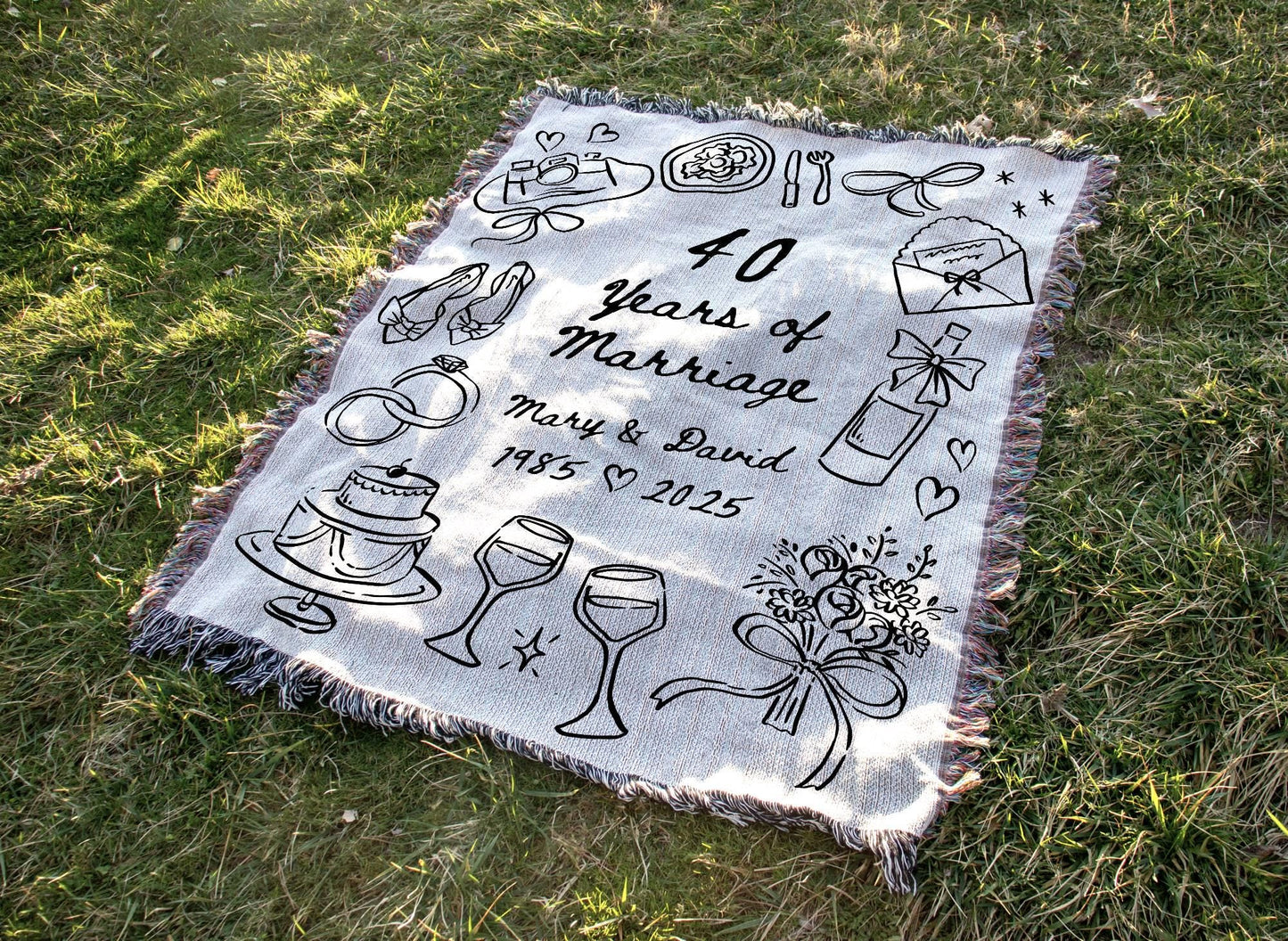 40th Anniversary Custom Names Woven Blanket - Oh Happy Blankets