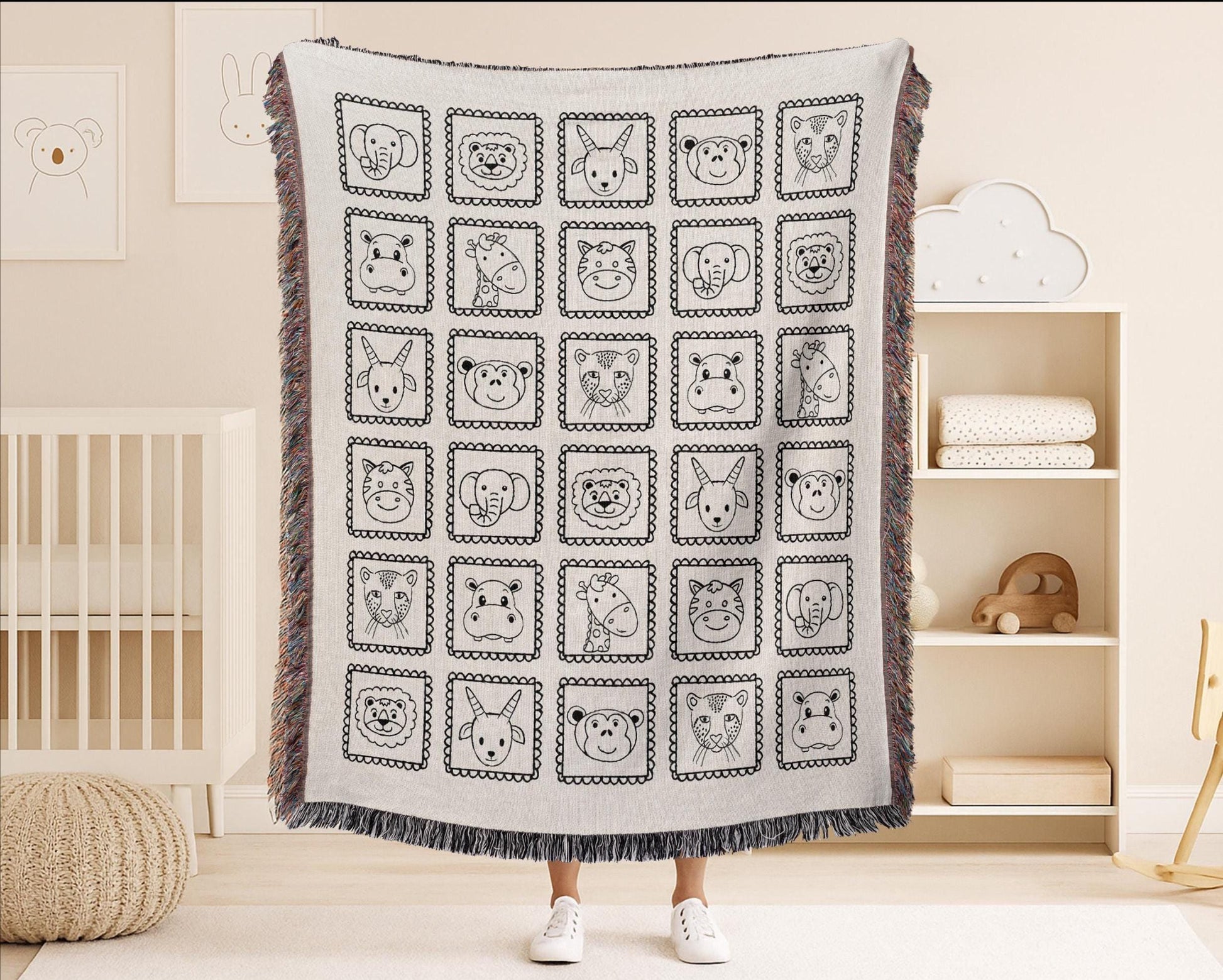 Safari Animal Faces Woven Blanket - Oh Happy Blankets