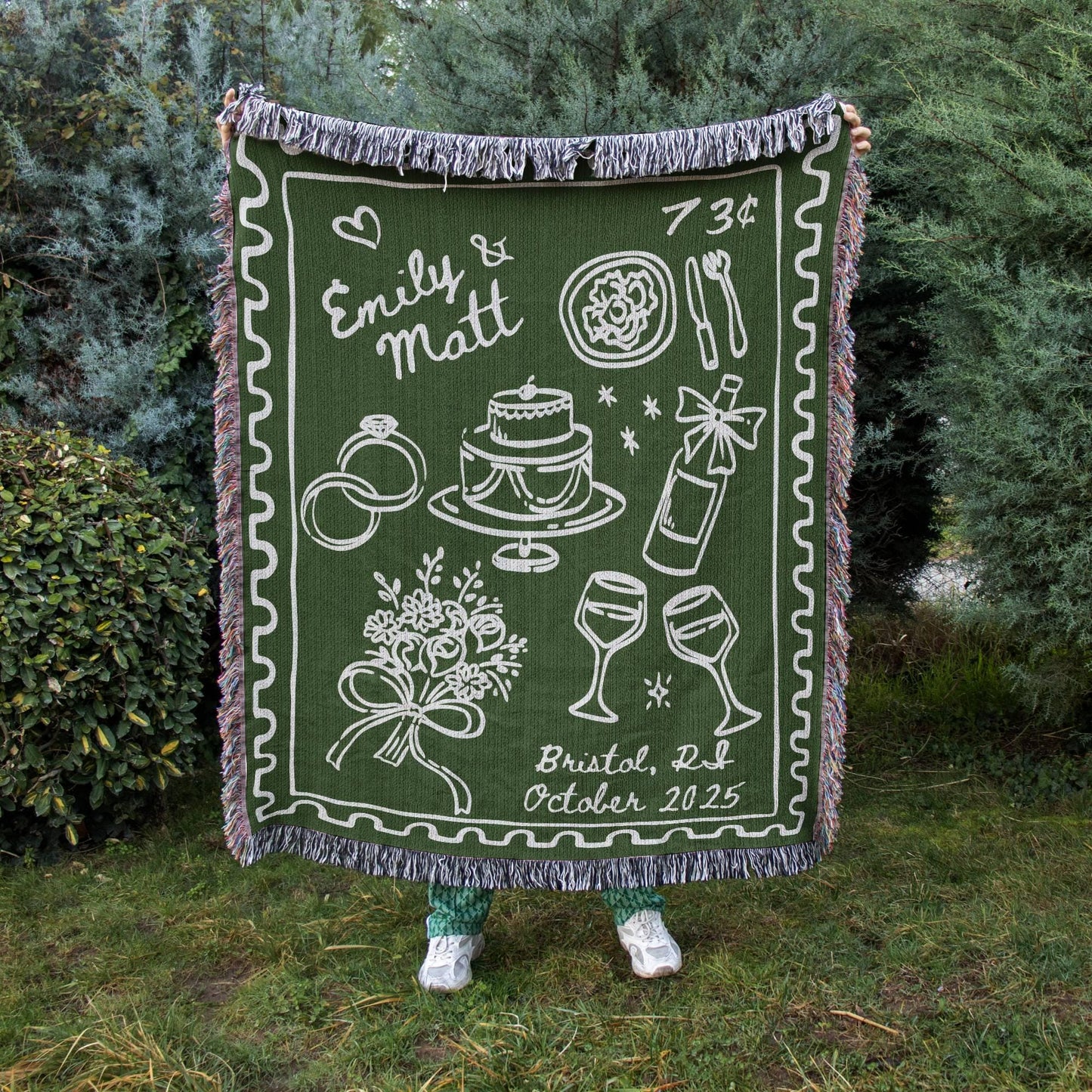 Green Wedding Stamp Woven Blanket