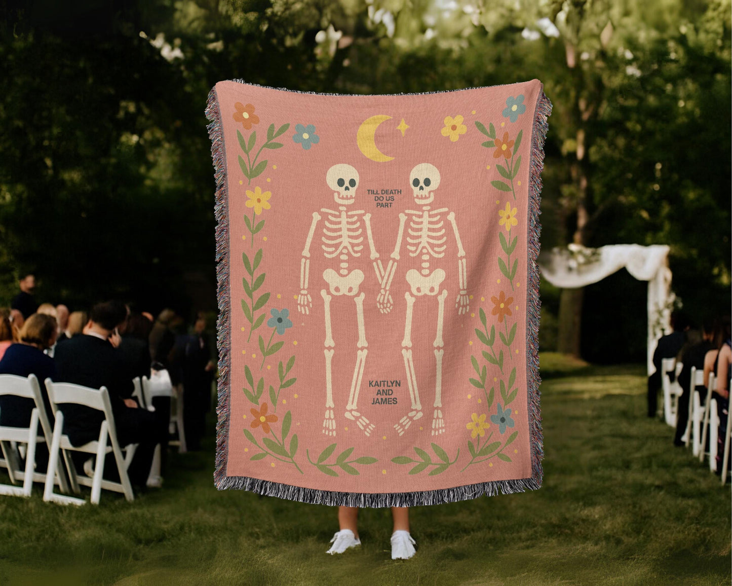 Personalized Skeleton Couple Woven Blanket