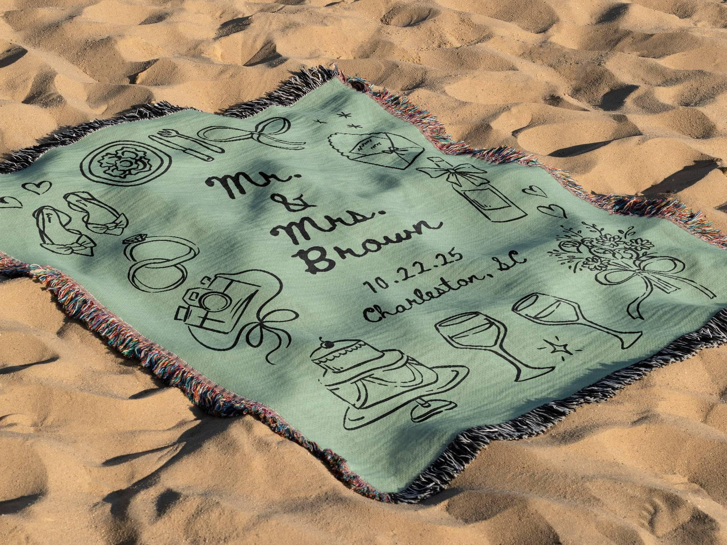 Sage Green Wedding Stamp Woven Blanket