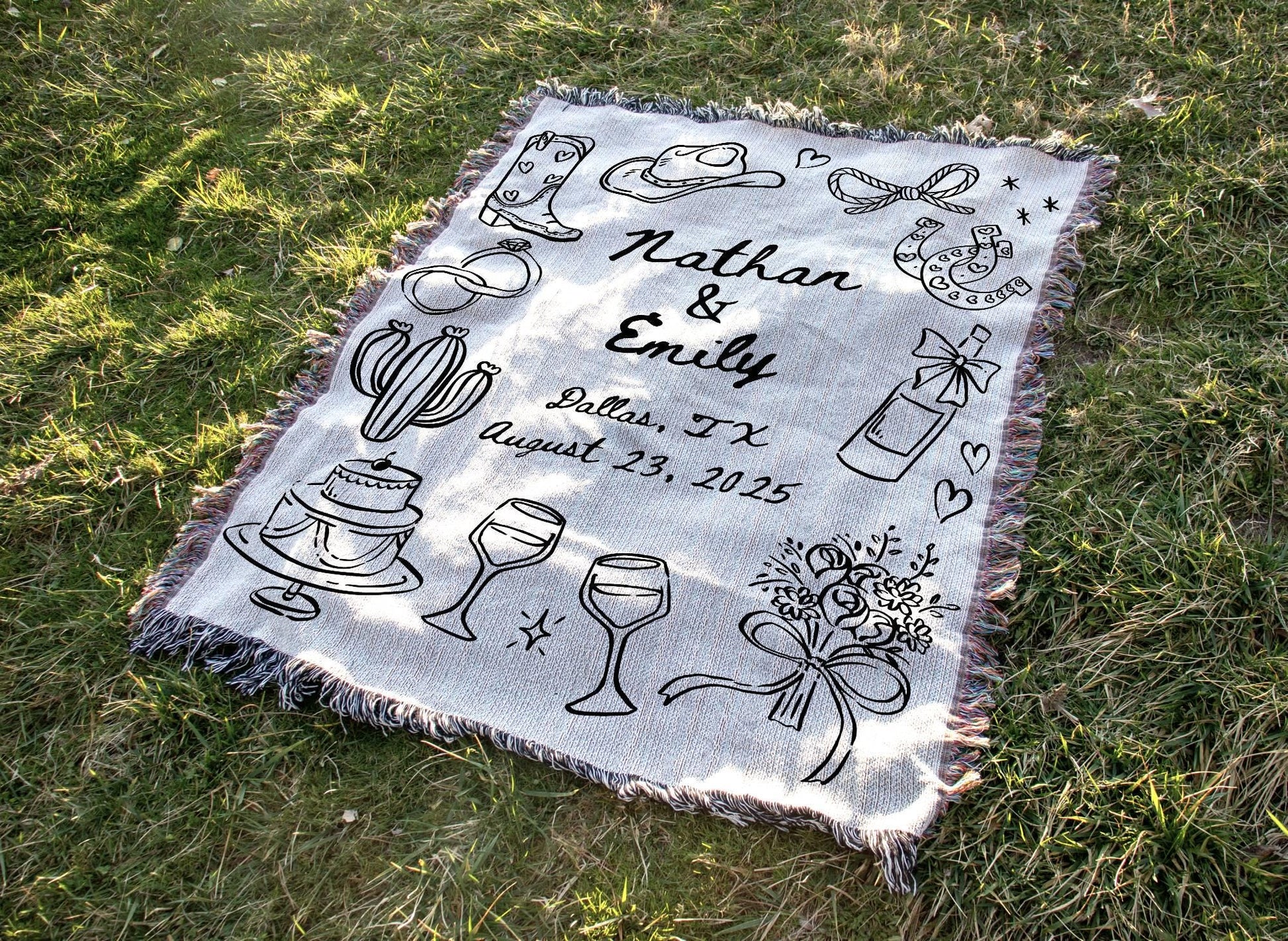 Western Custom Wedding Woven Blanket - Oh Happy Blankets