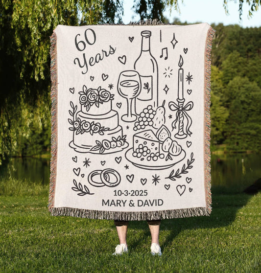 Wedding Gift: Custom Wedding Woven Blanket with Names and Date woven blanket, perfect gift for loved ones.