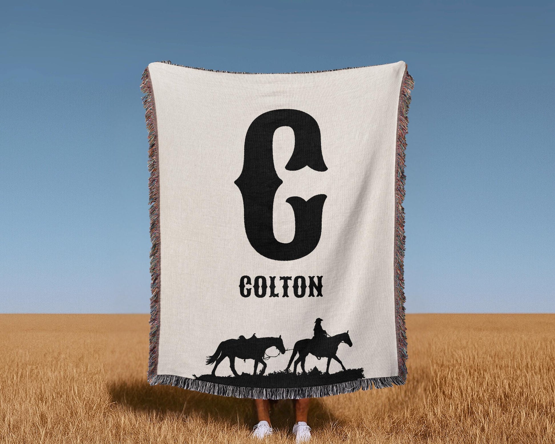 Western Cowboy Initial Woven Blanket - Oh Happy Blankets