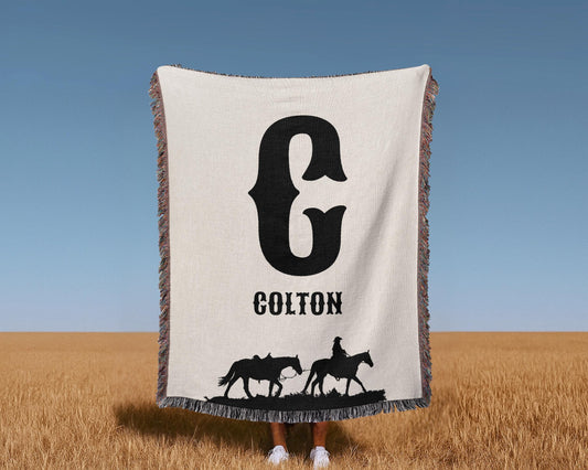 Western Cowboy Initial Woven Blanket - Oh Happy Blankets