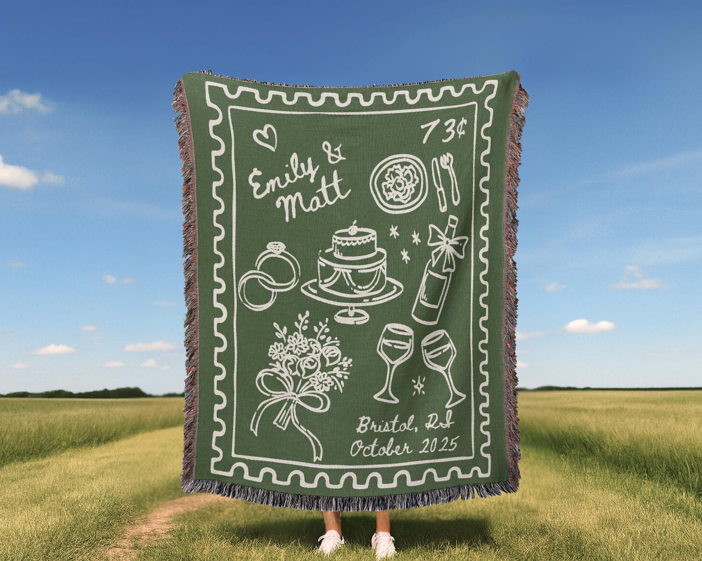 Green Wedding Stamp Woven Blanket