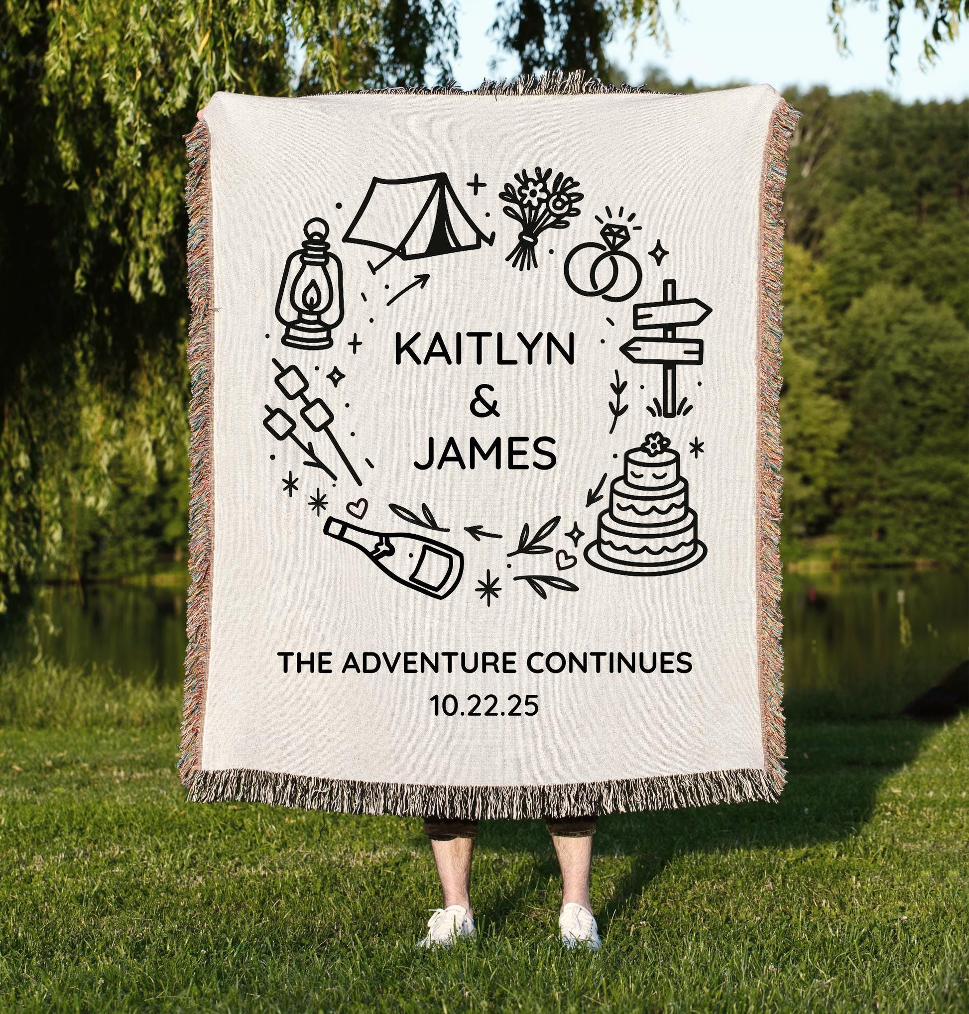 Camping Couple Custom Woven Blanket - Oh Happy Blankets