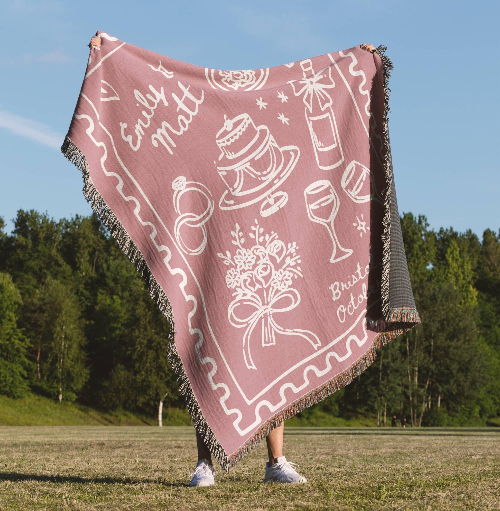 Rose Wedding Stamp Woven Blanket - Oh Happy Blankets