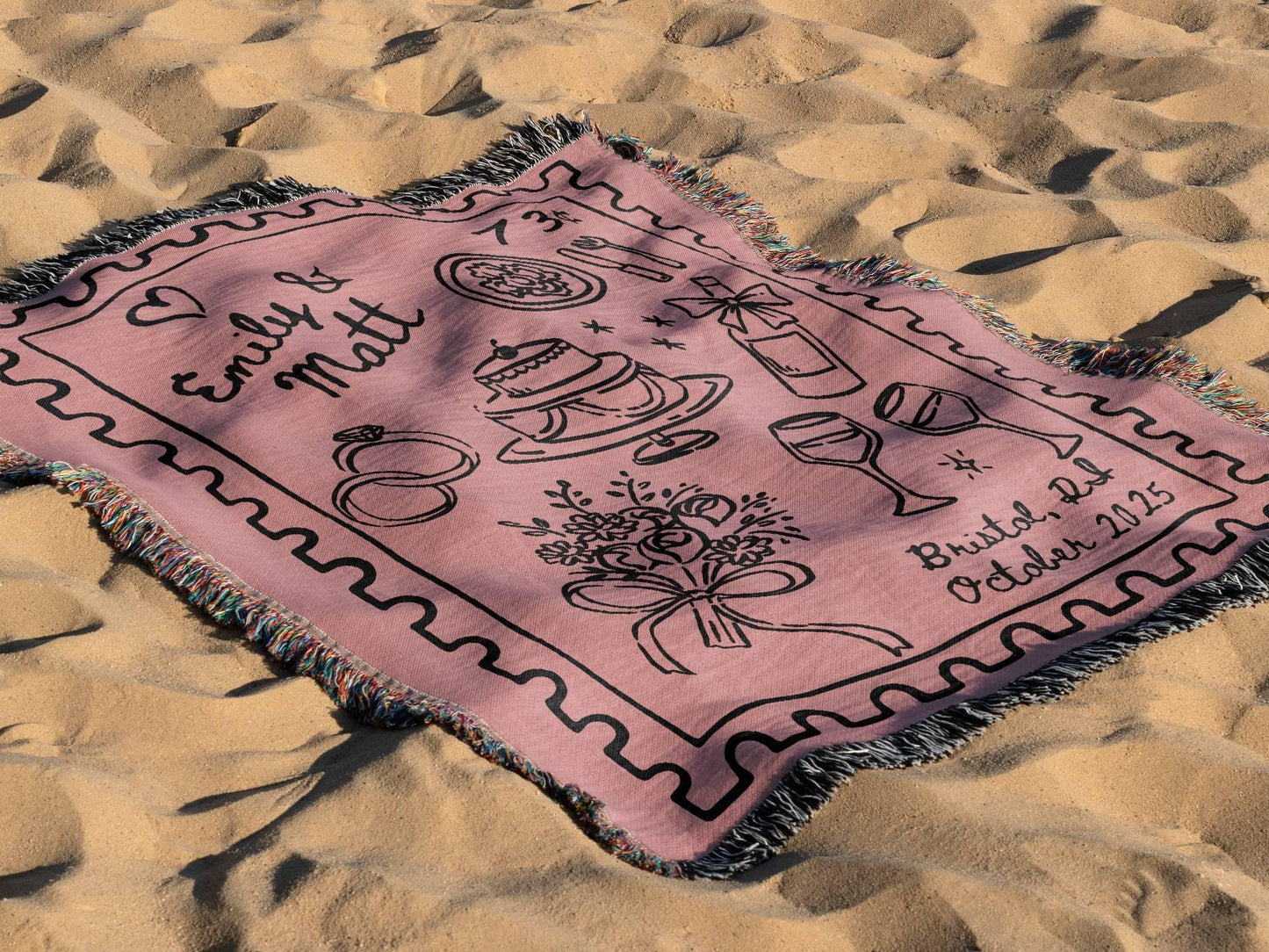 Pink Wedding Stamp Woven Blanket