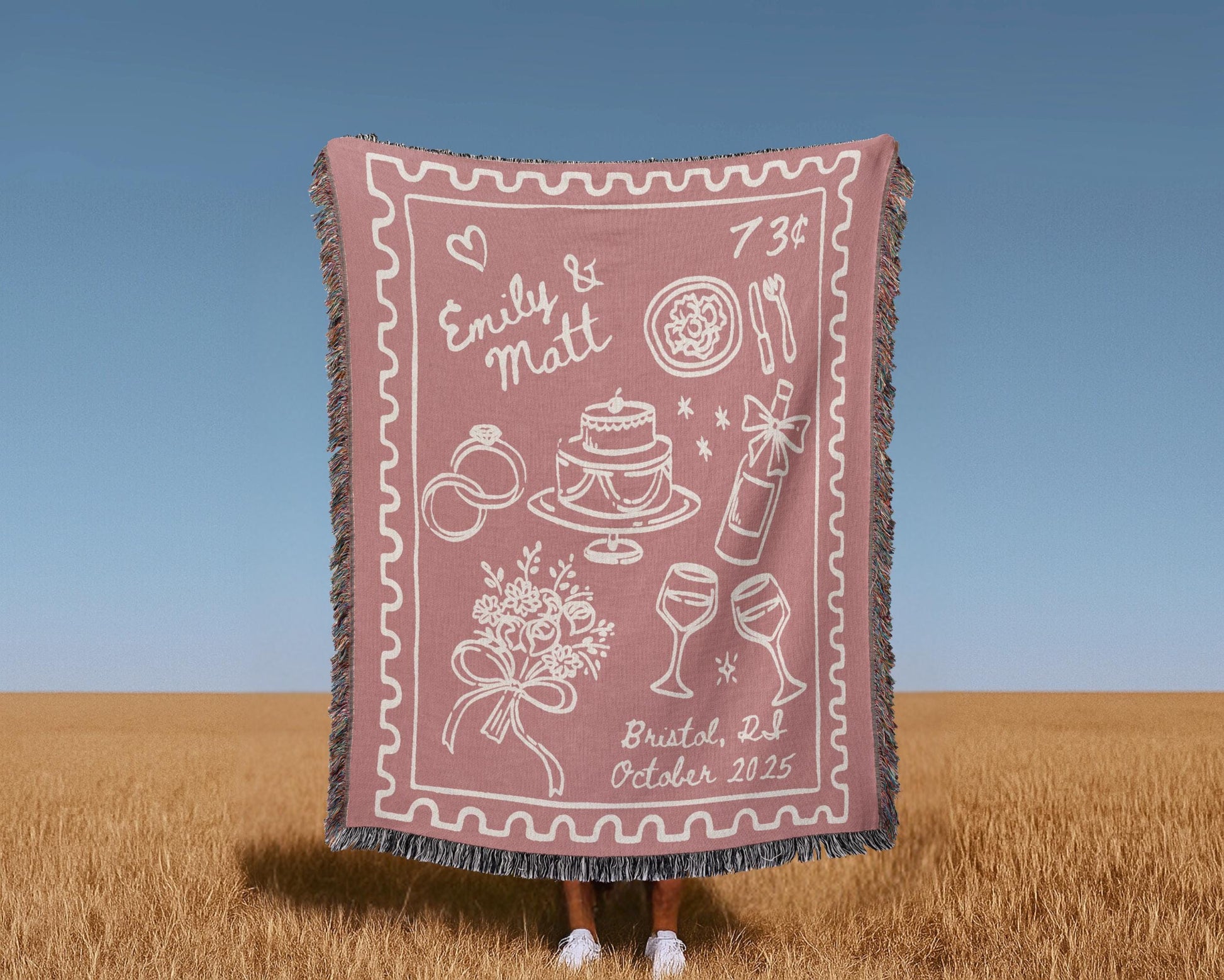 Rose Wedding Stamp Woven Blanket - Oh Happy Blankets