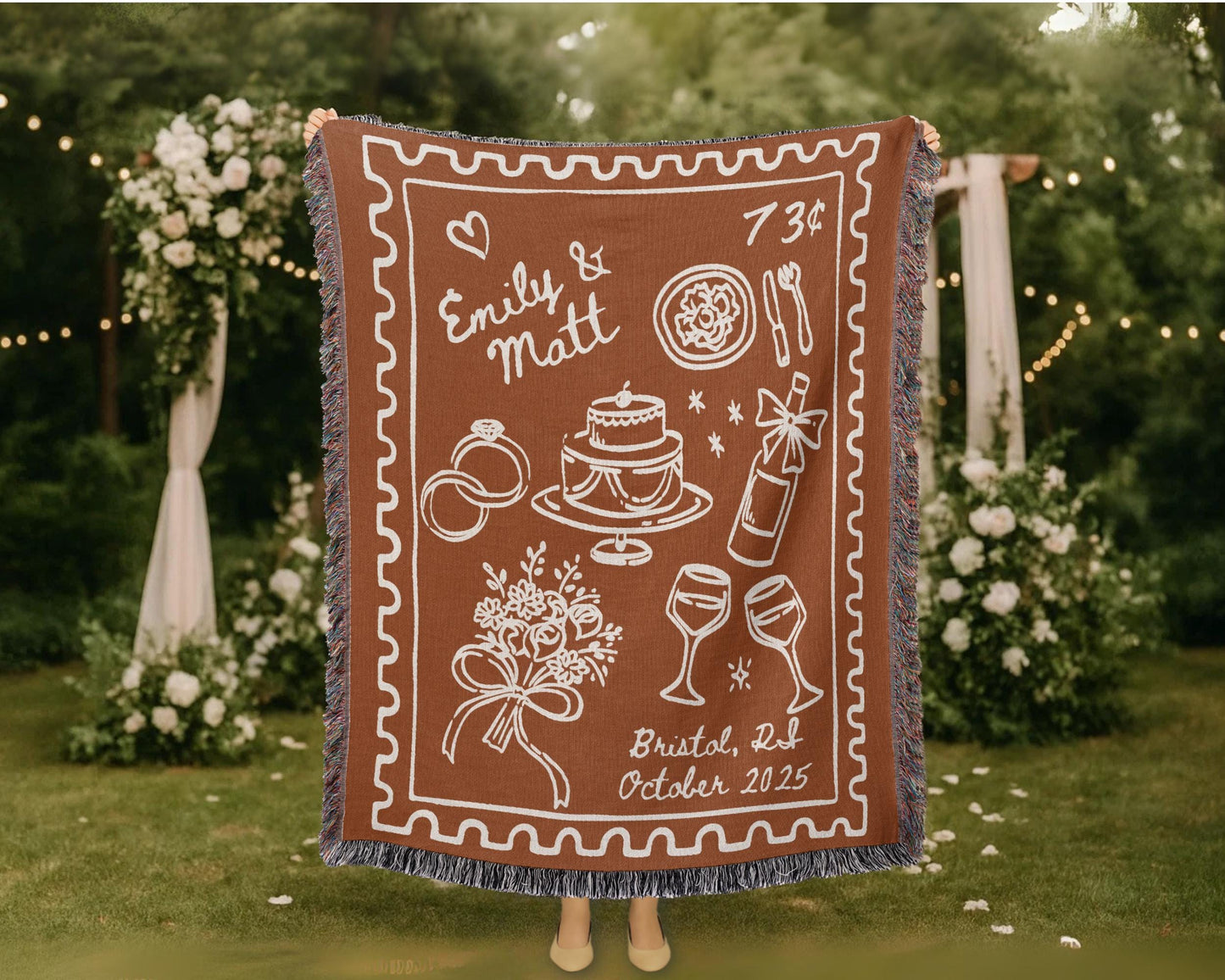 Terracotta Orange Wedding Woven Blanket