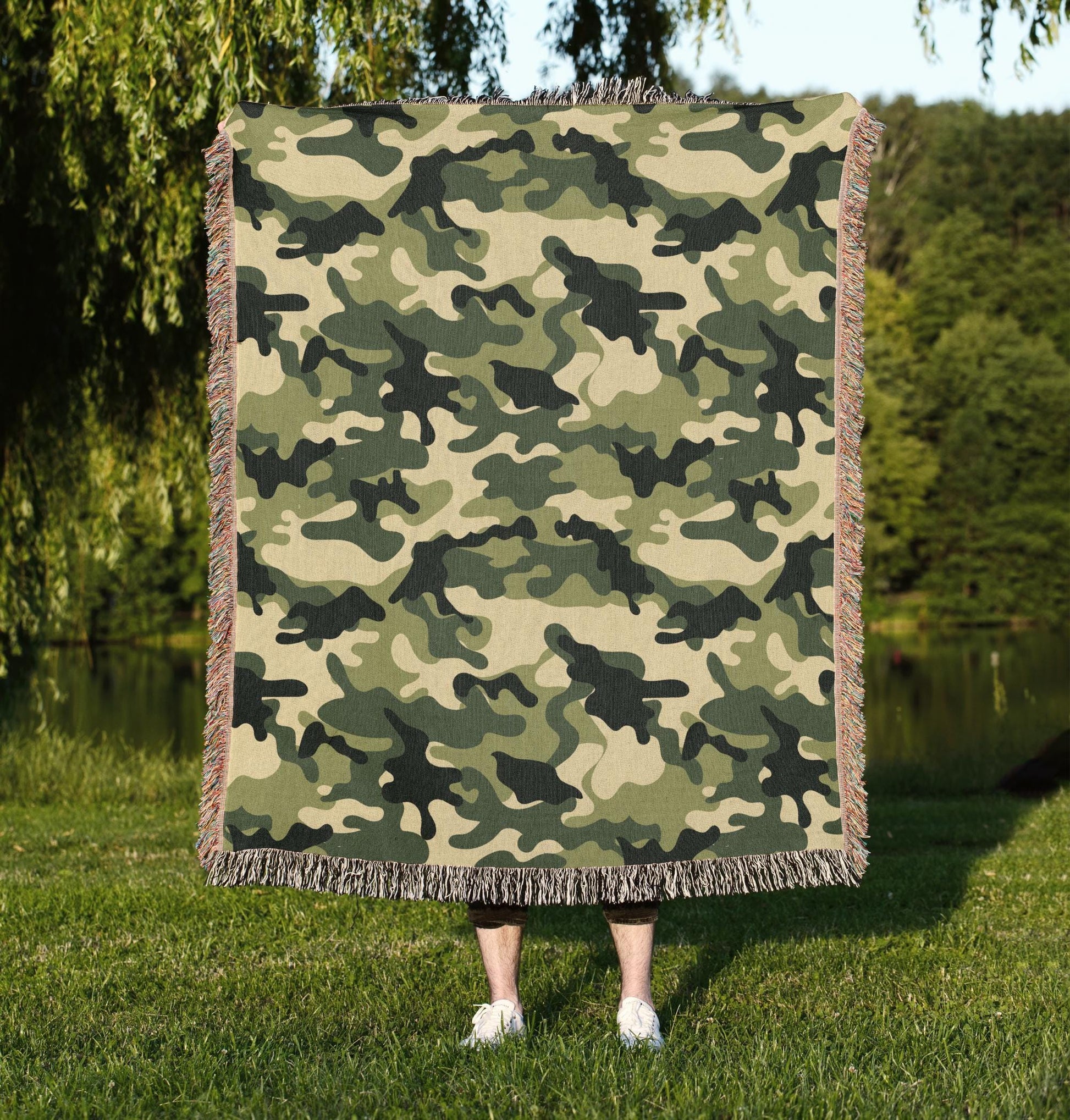 Green Camo Woven Throw Blanket - Oh Happy Blankets