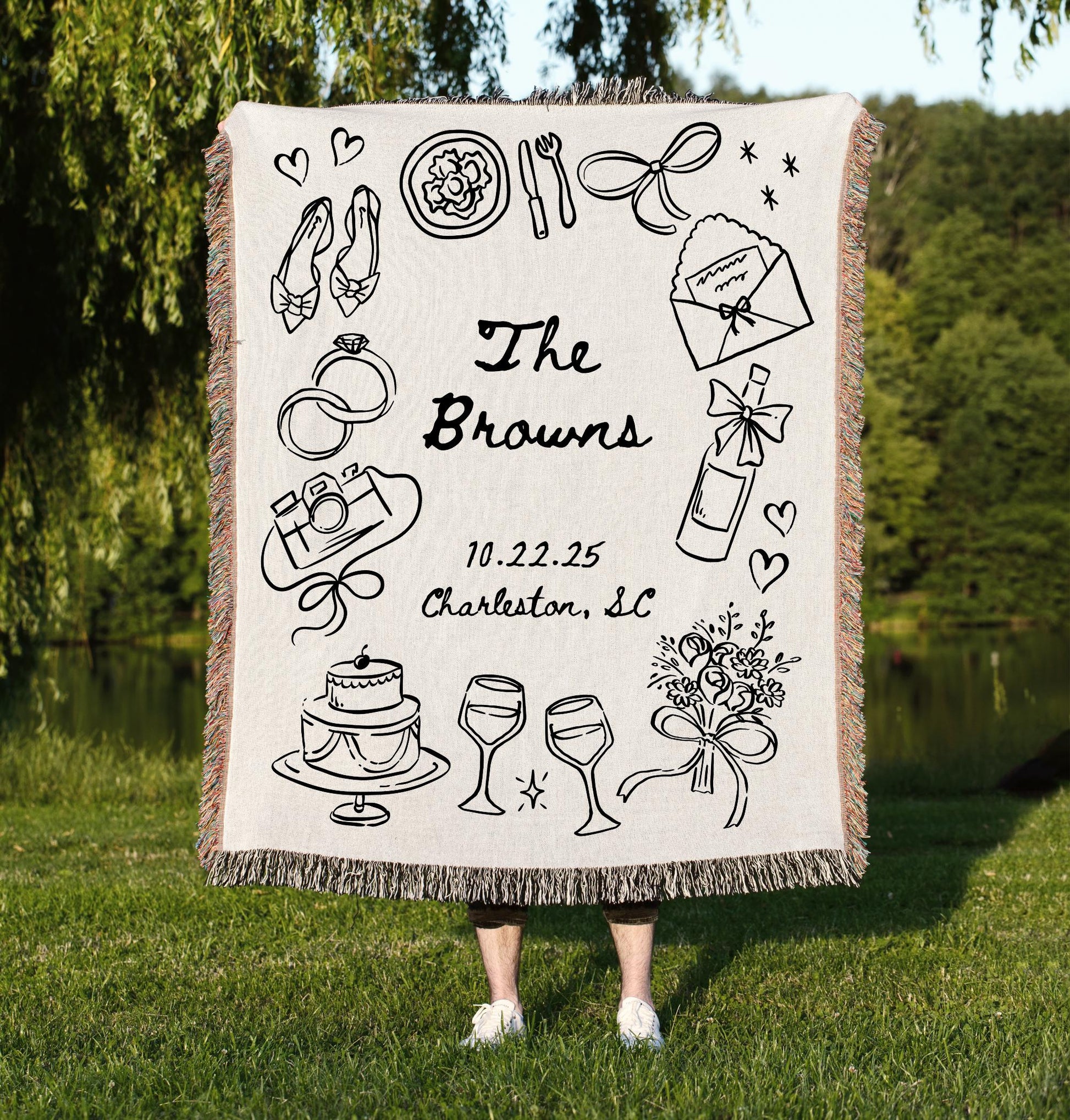 Vintage Stamp Wedding Woven Blanket - Oh Happy Blankets
