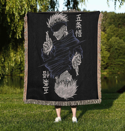 Anime-inspired custom woven blanket 100% cotton decorative fringe edges