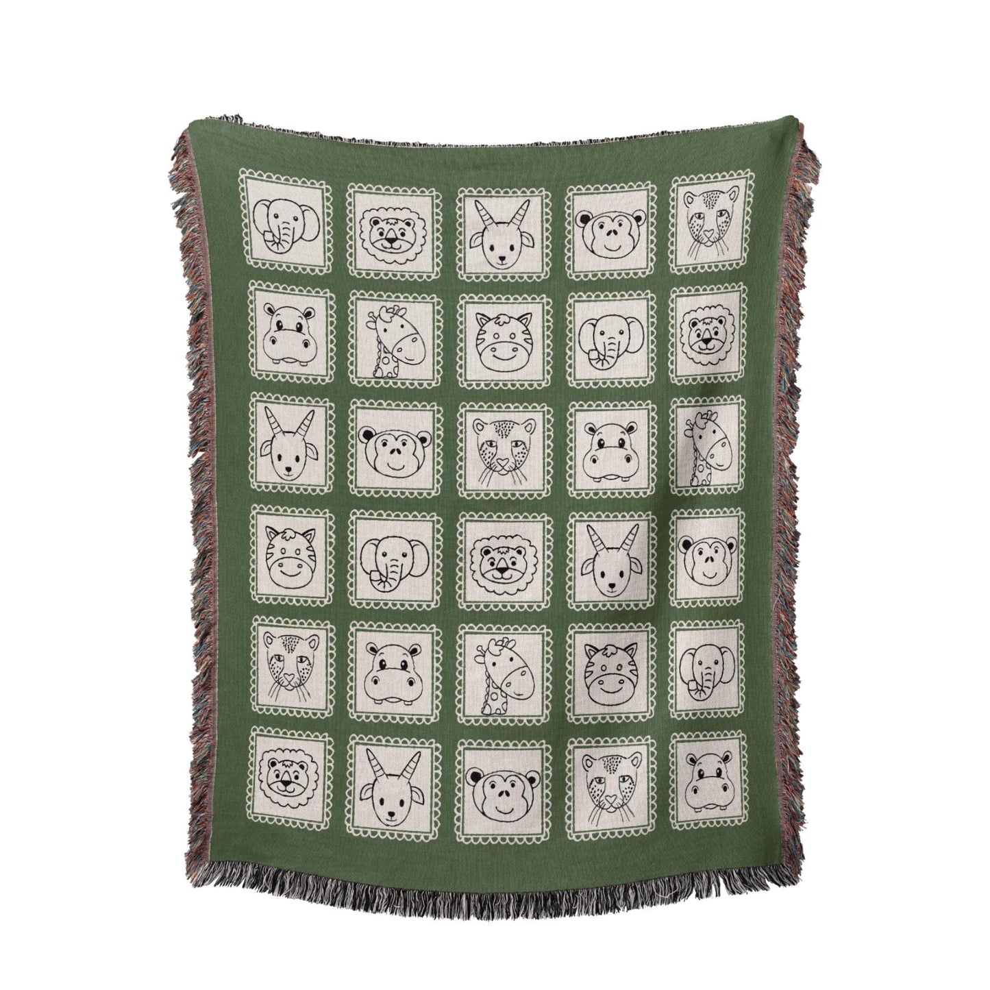 Green Safari Animals Woven Blanket