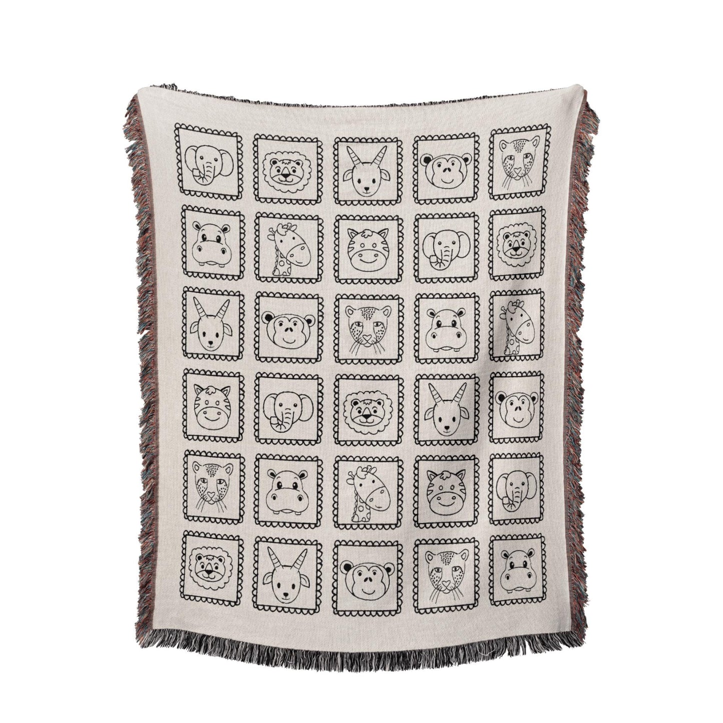 Safari Animal Faces Woven Blanket