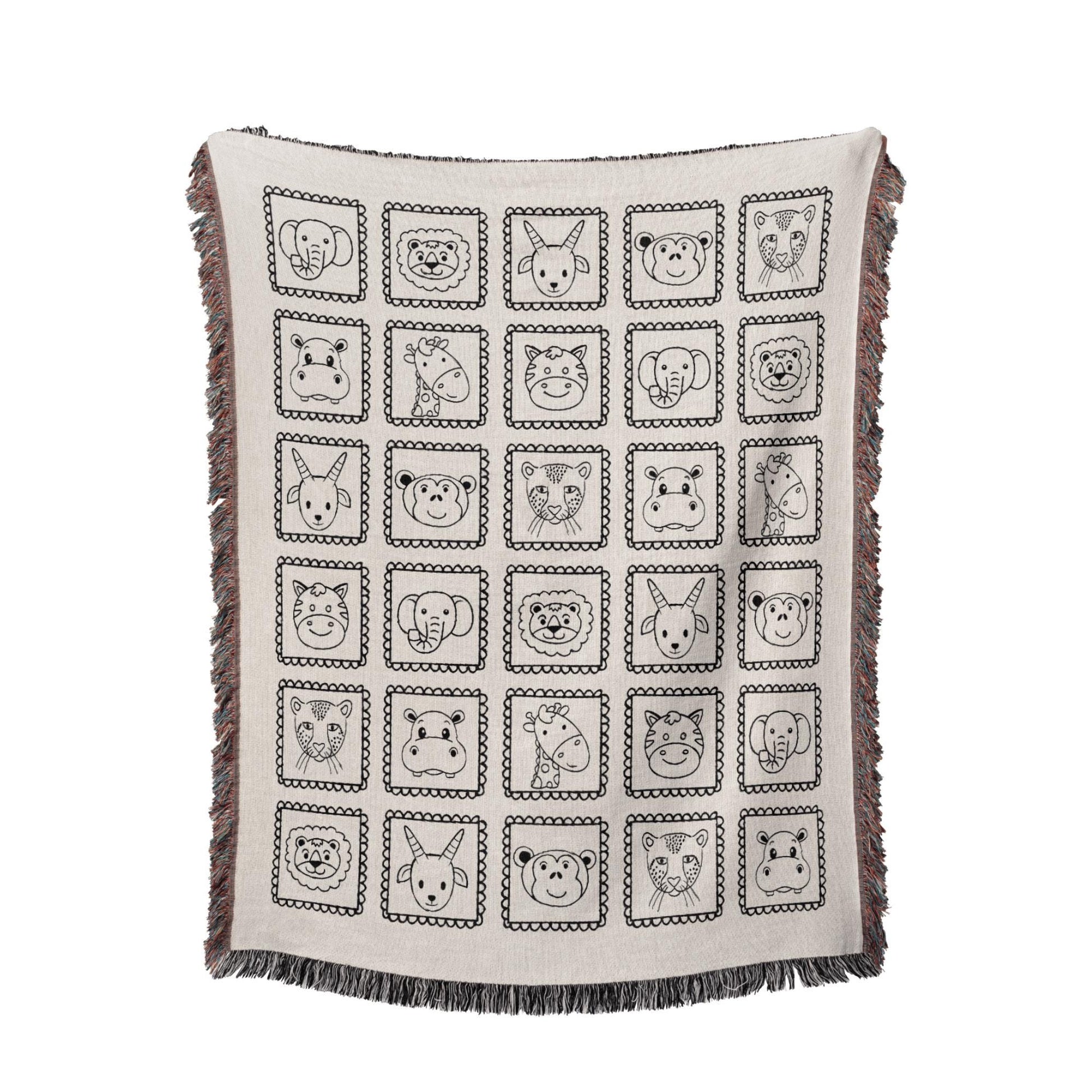 Safari Animal Faces Woven Blanket - Oh Happy Blankets