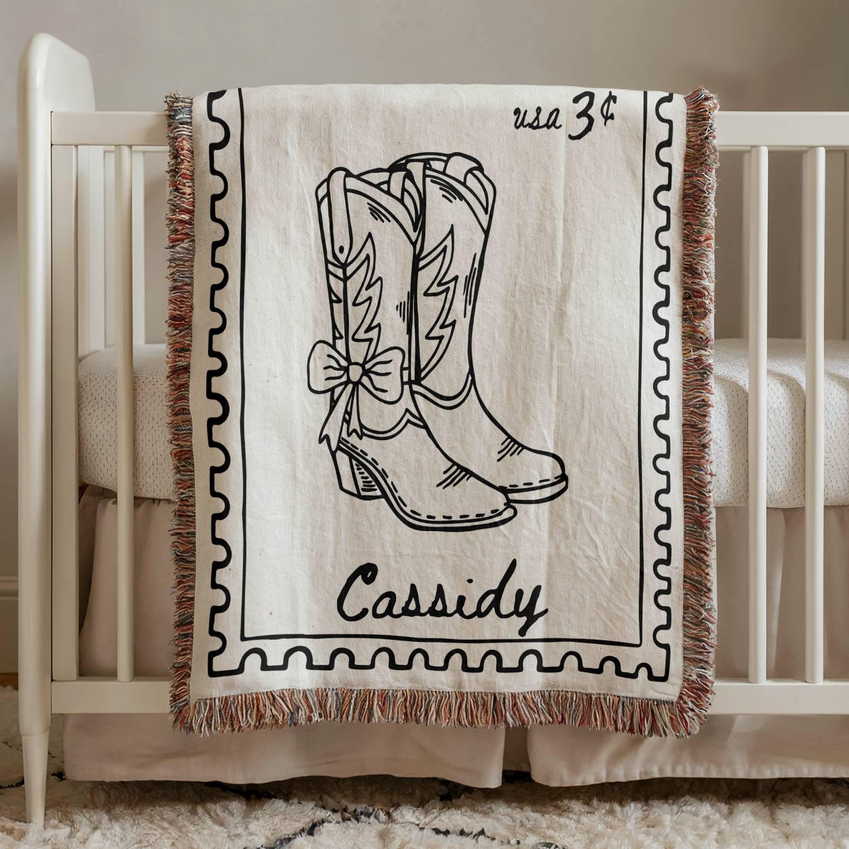 Western Cowgirl Boots Woven Blanket - Oh Happy Blankets
