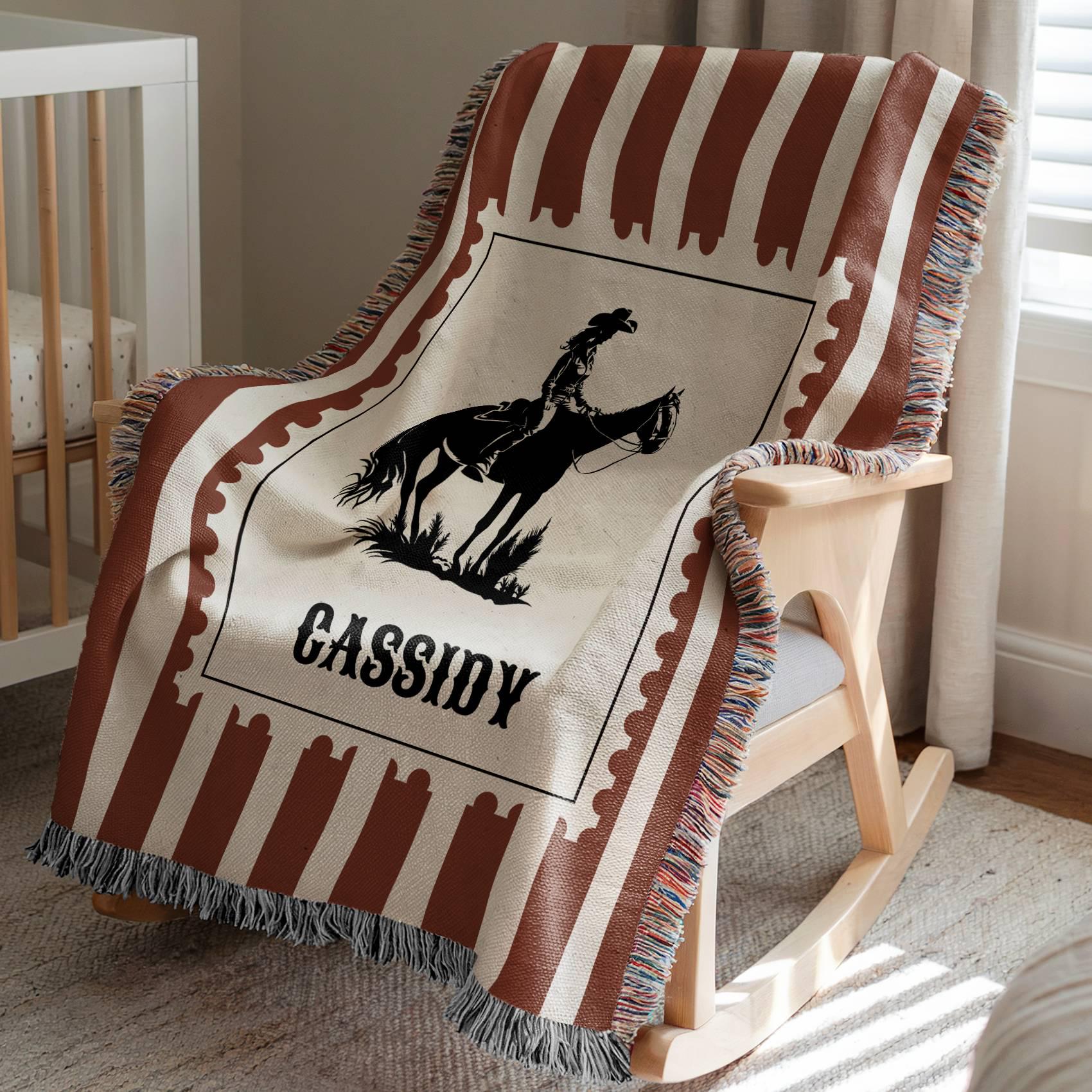 Vintage Cowgirl Custom Woven Blanket - Oh Happy Blankets